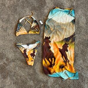 NWT Pretty LittleThing  Multicolor Halter Bikini Top